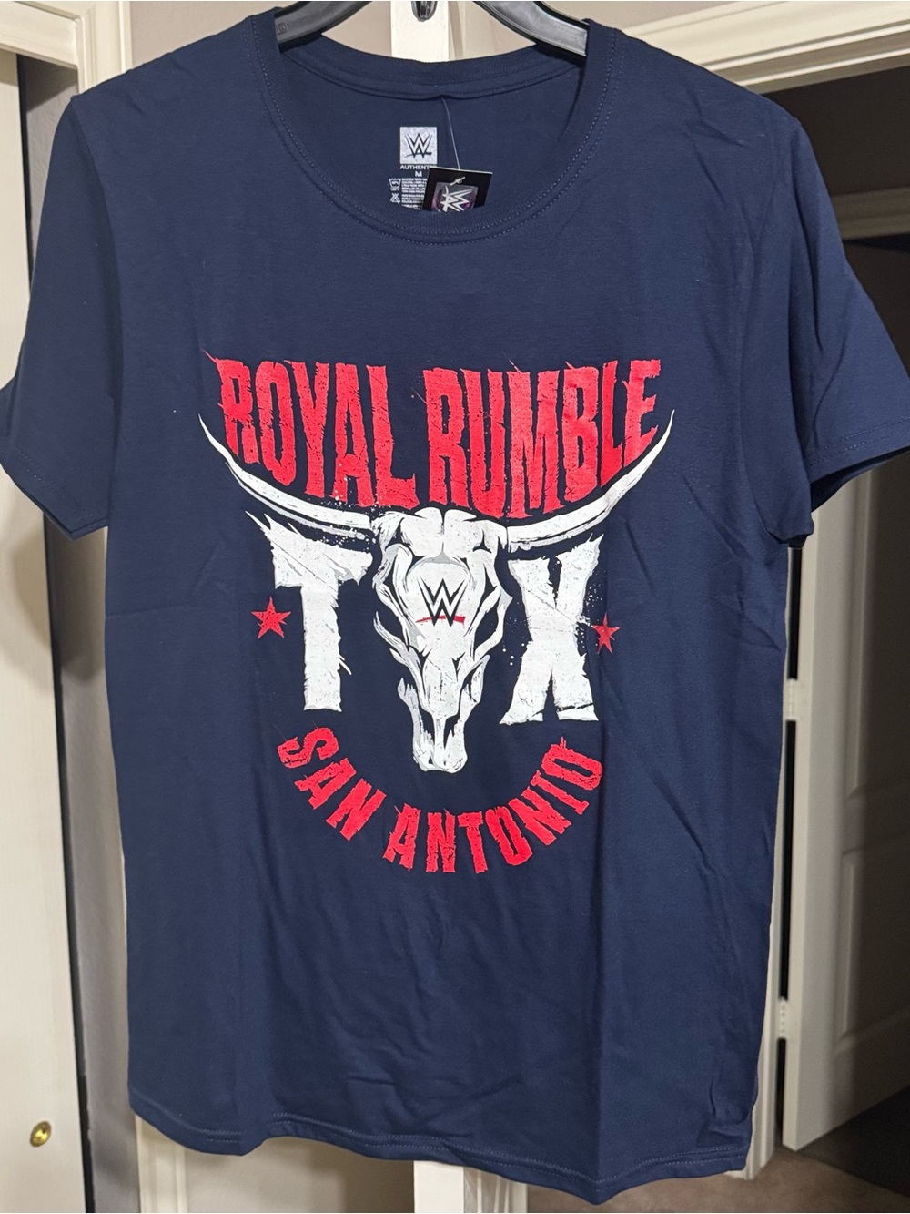 WWE Navy Royal Rumble San Antonio Graphic Tee with Red and White Print